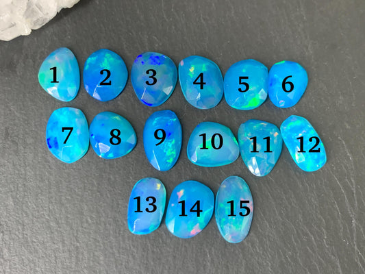 Faceted Blue Ethiopian Opal 9-12mm long cabochon