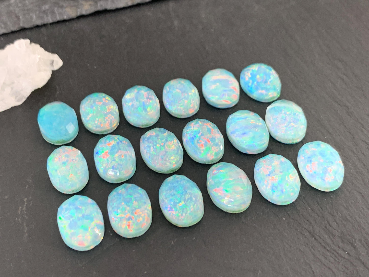 Faceted Aurora Opal oval 10x14mm cabochons - Doublet cabochons - man made Opal