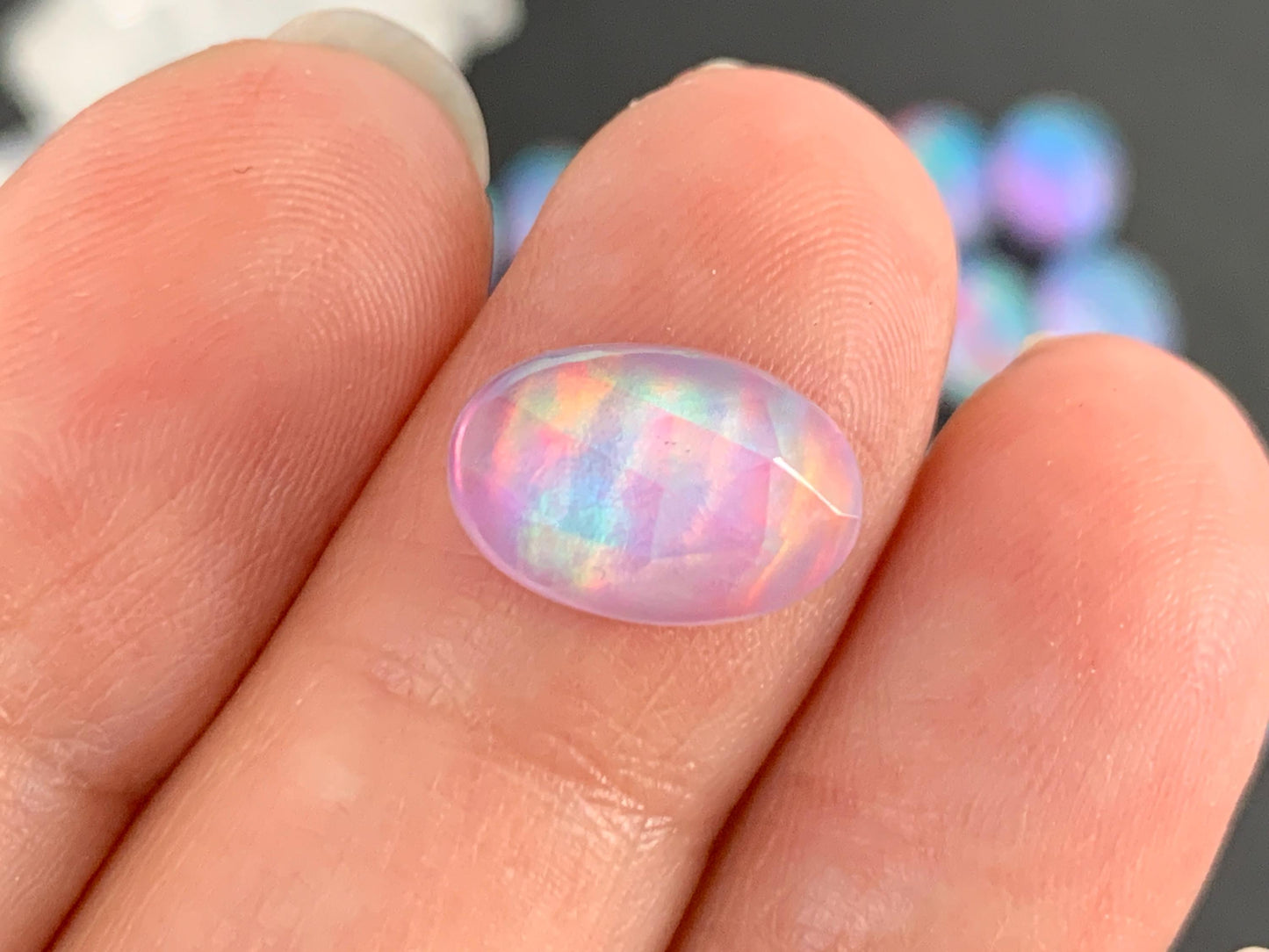 Faceted Aurora Opal oval 8x12mm cabochons - Doublet cabochons - man made Opal