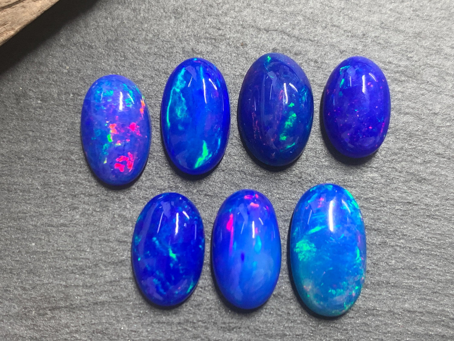 Ethiopian Opal oval 11-14mm long cabochon - Natural Opal smoked to blue color