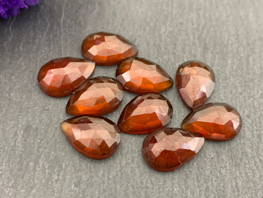 Faceted Hessonite Garnet pear 8x12mm cabochon