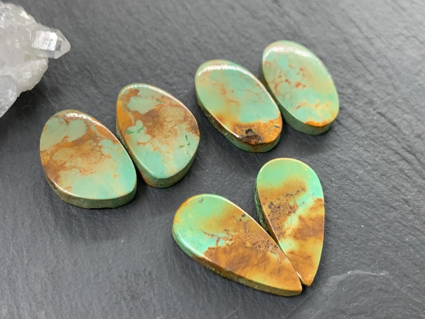 Tibetan Turquoise Pair 19-21mm long Cabochon - Hand Cut Cabochon