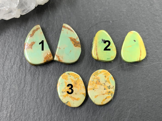 Tibetan Turquoise Pair 11-14mm long Cabochon - Hand Cut Cabochon