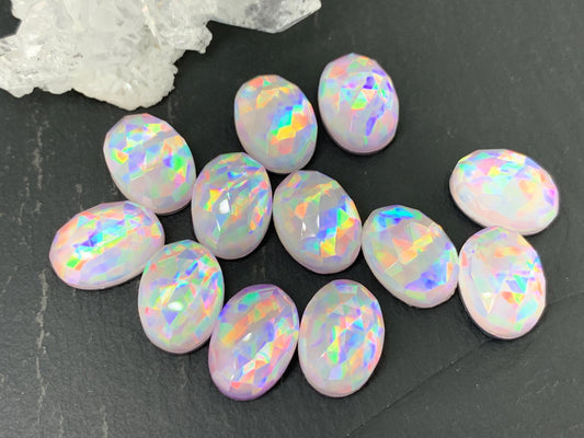 Faceted Aurora Opal oval 10x14mm cabochons - Doublet cabochons