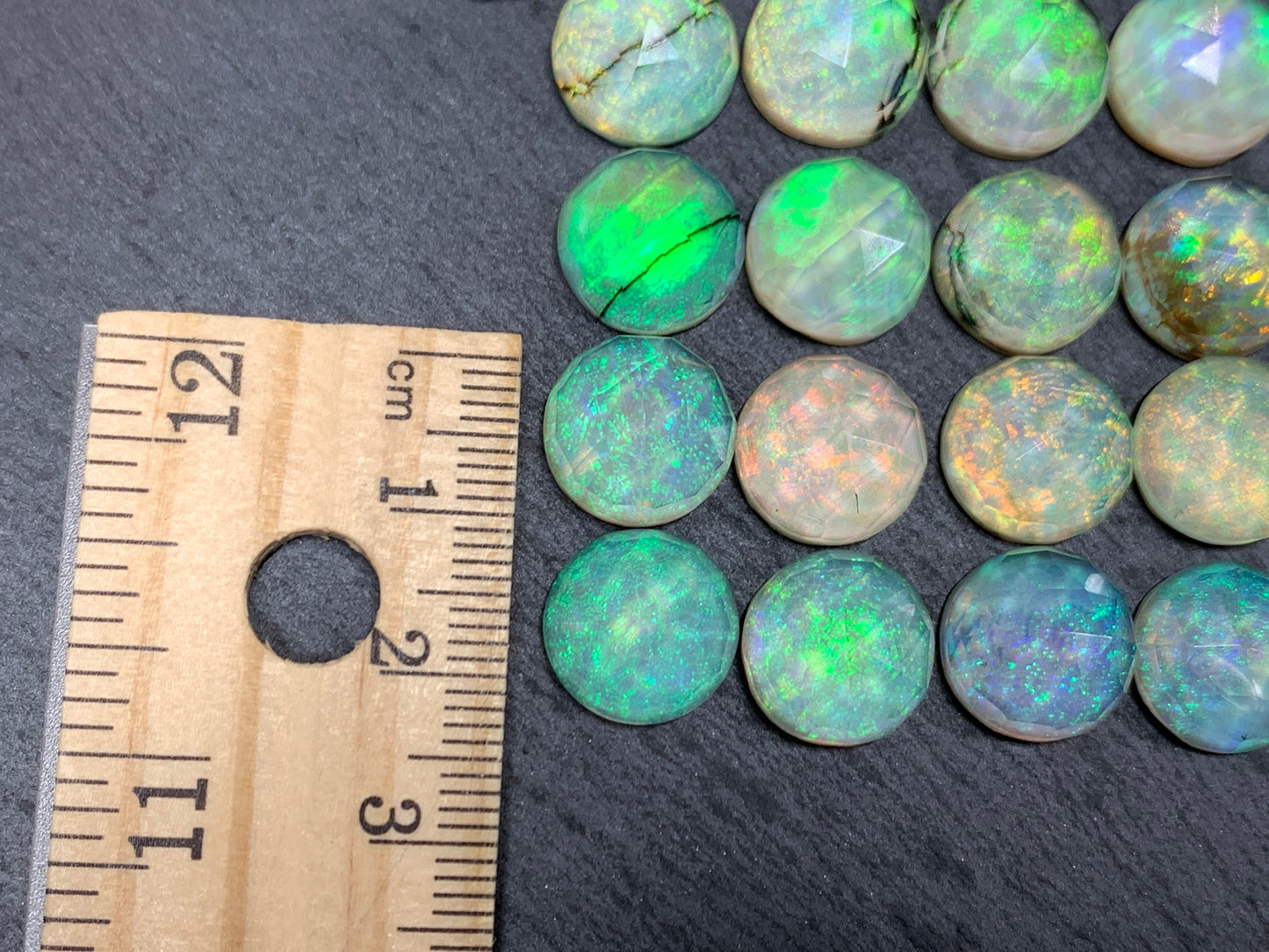 Faceted  Monarch Opal round 12mm cabochons - Doublet cabochons