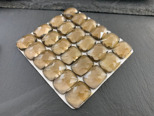 Faceted Smokey Quartz rectangle cushion 13x18mm Cabochon - Calibrated cabochons