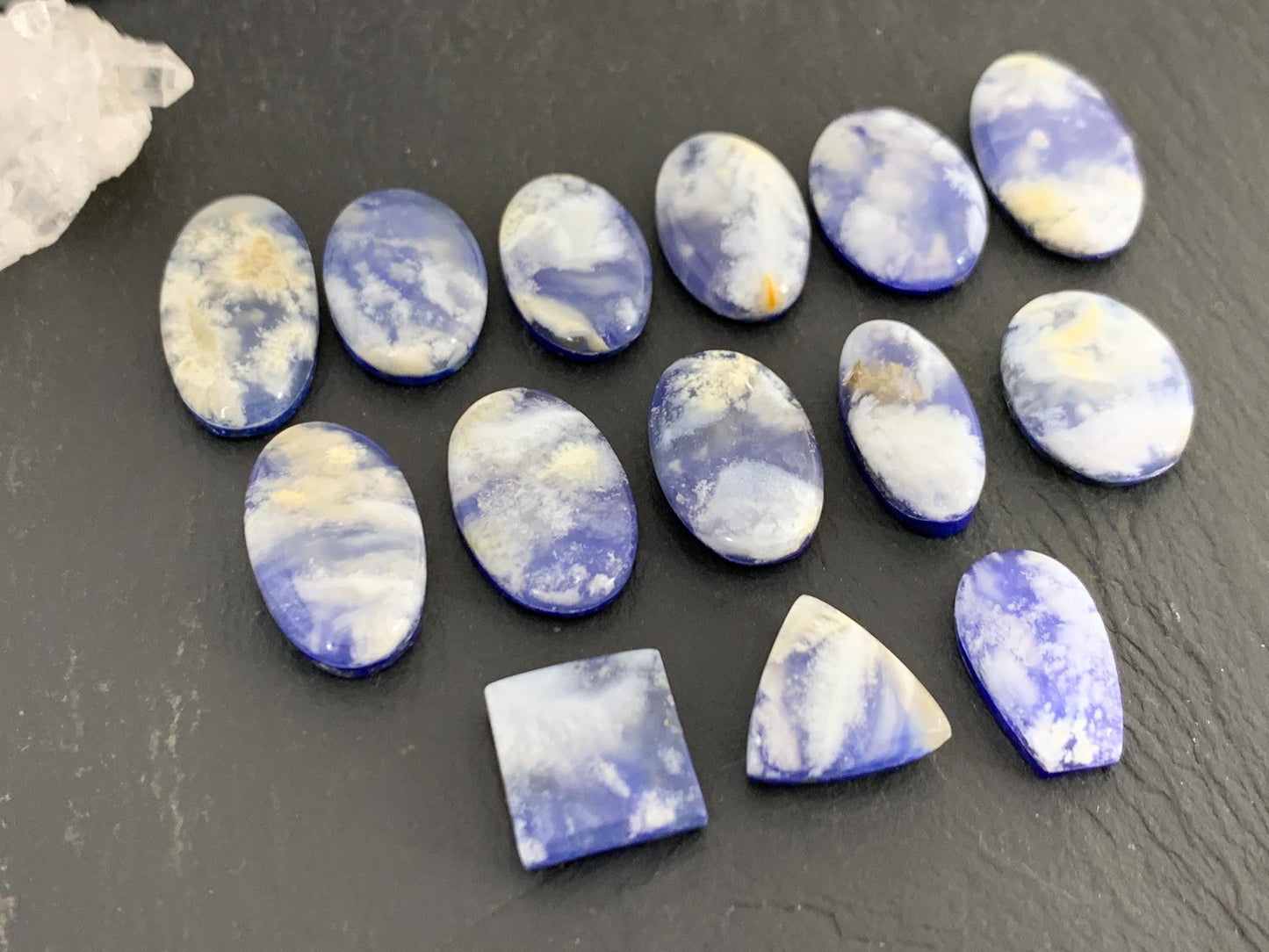 Lapis Lazuli with Plume Agate Doublet 12-21mm long cabochon - Select your piece