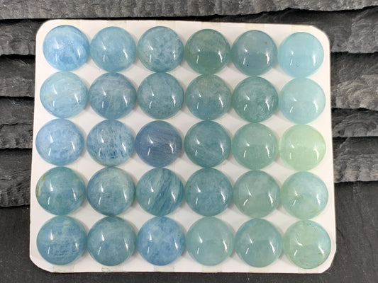 Aquamarine round 12mm cabochon - Calibrated cabochons
