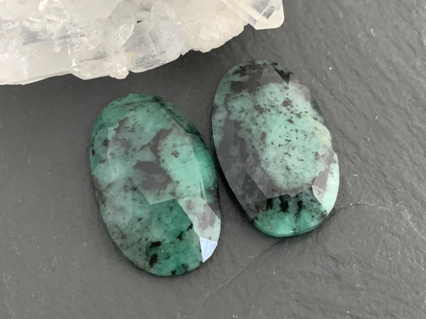 Faceted Emerald Pair 13x20x4.5mm cabochon