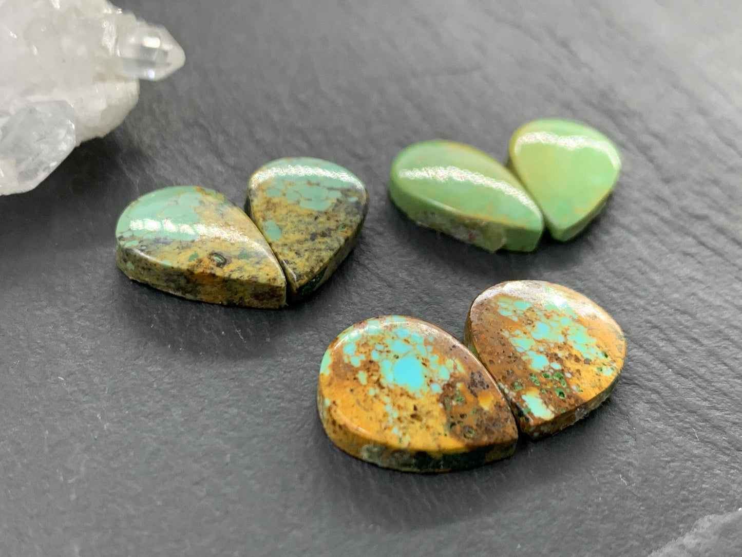 Tibetan Turquoise Pair 14mm long Cabochon - Hand Cut Cabochon