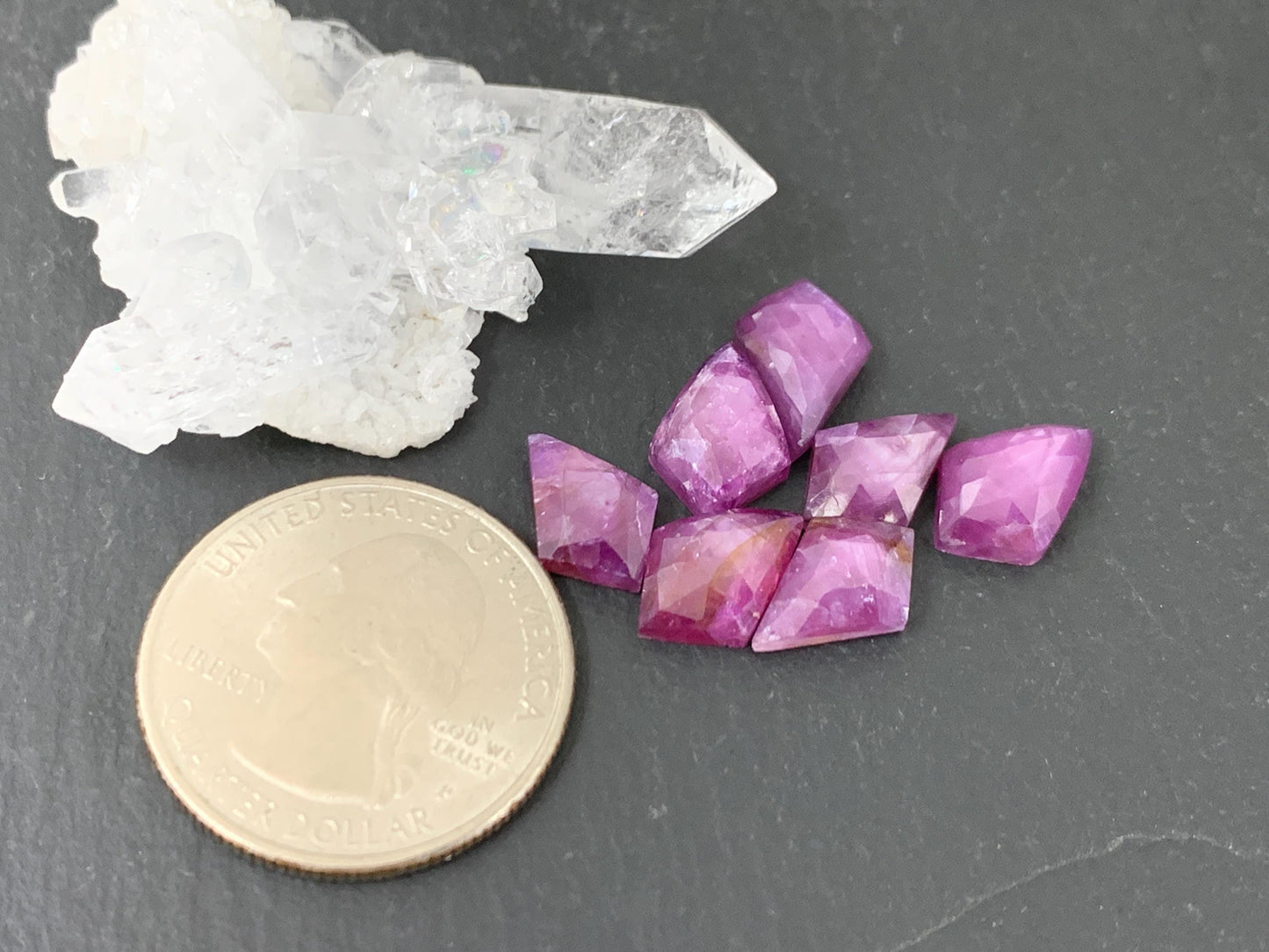 Damaged- discounted faceted Silky Star Sapphire kite 8x12mm cabochon/ lot 7 pieces