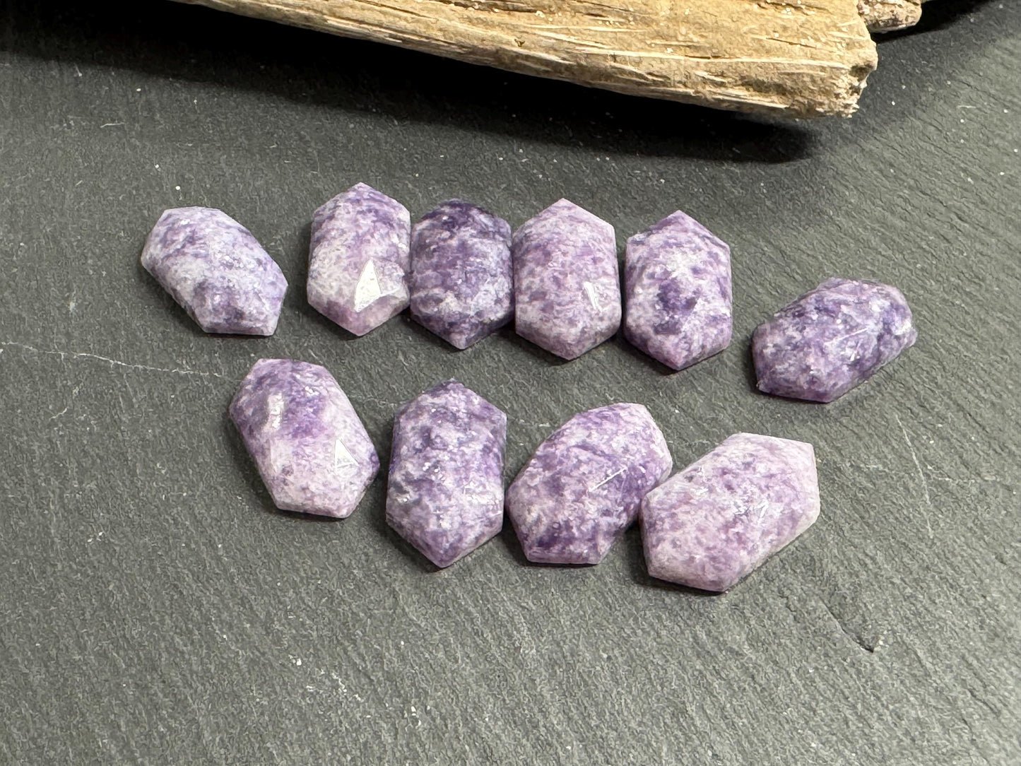 Faceted Lepidolite 8x16mm cabochon - Natural Lepidolite