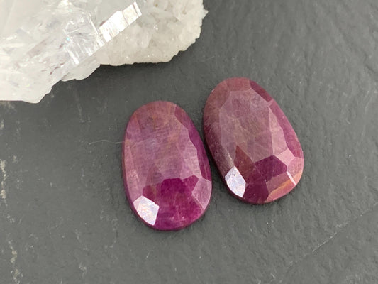 Faceted Ruby pair 8x13x3.5mm cabochon