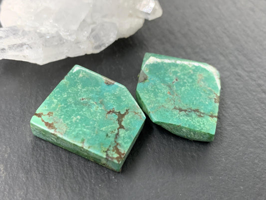 Tibetan Turquoise Pair 19x24mm Cabochon - Hand Cut Cabochon