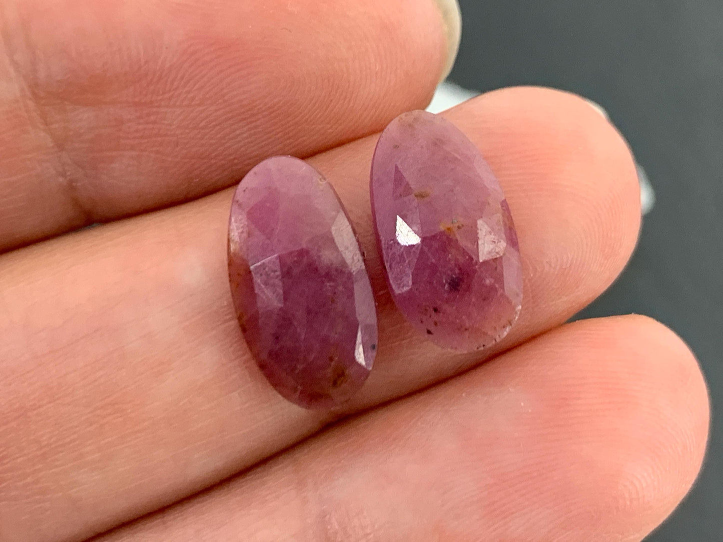Faceted Ruby pair 7x13x2mm cabochon