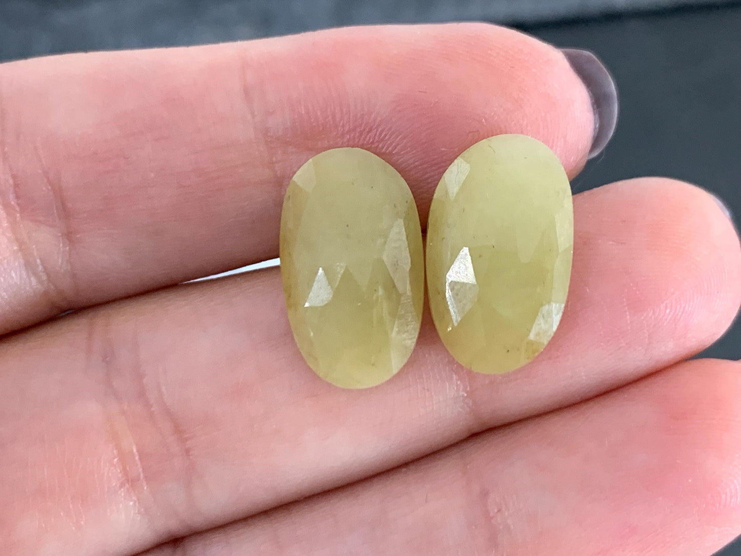 Faceted Yellow Sapphire pair 10x16x4mm cabochon
