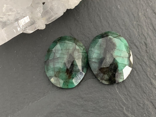 Faceted Emerald Pair 12x14x4mm cabochon