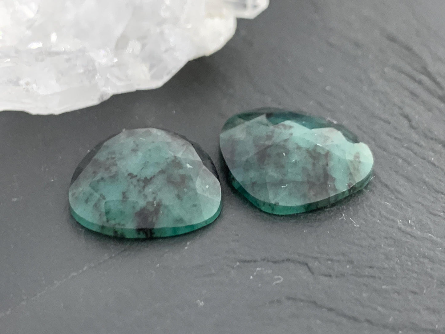 Faceted Emerald Pair 16x17x3.5mm cabochon