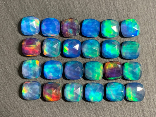 Faceted Aurora Opal square 10mm cabochon - Doublet cabochons