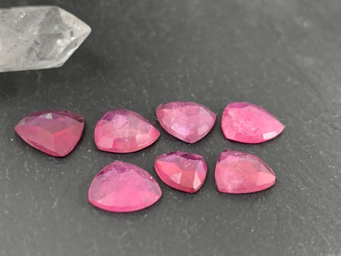 Faceted Thailand pink Sapphire triangle 7-10mm mm cabochon.
