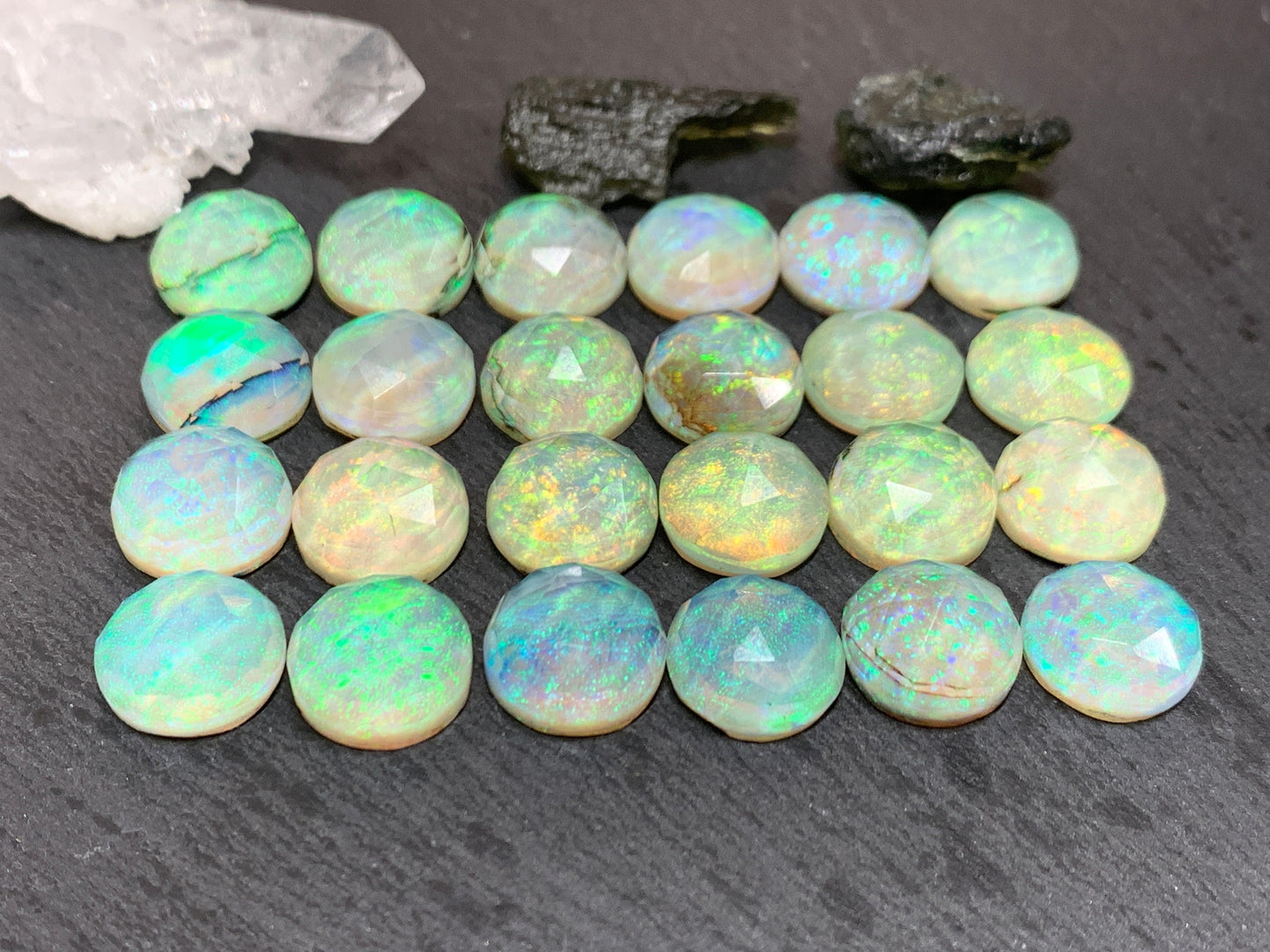 Faceted  Monarch Opal round 12mm cabochons - Doublet cabochons