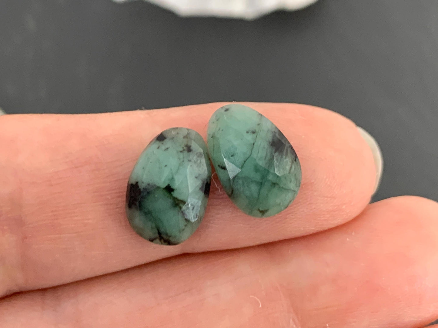 Faceted Emerald Pair 8x12x3mm cabochon
