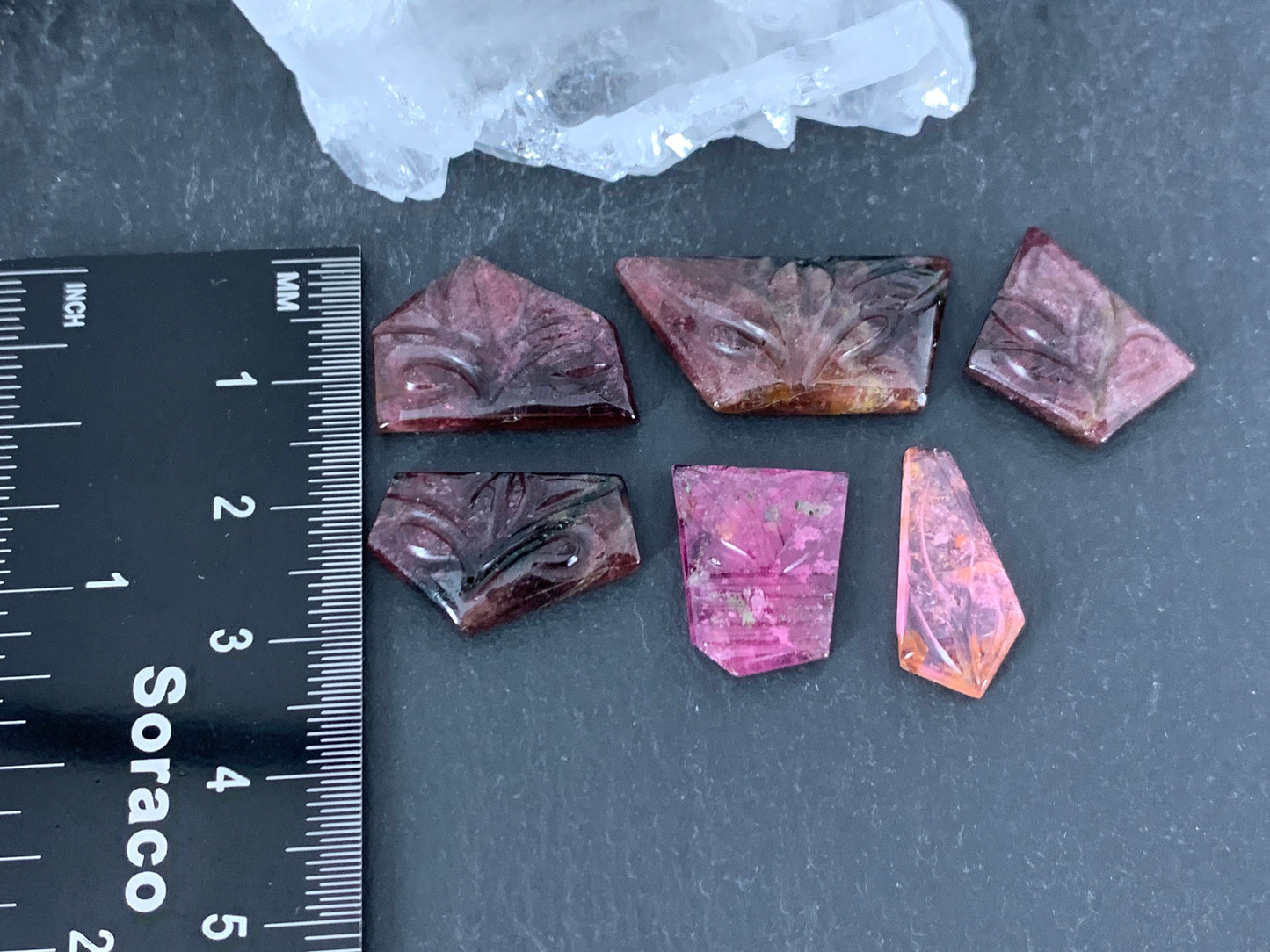Carved Tourmaline free form 14-26mm long cabochon
