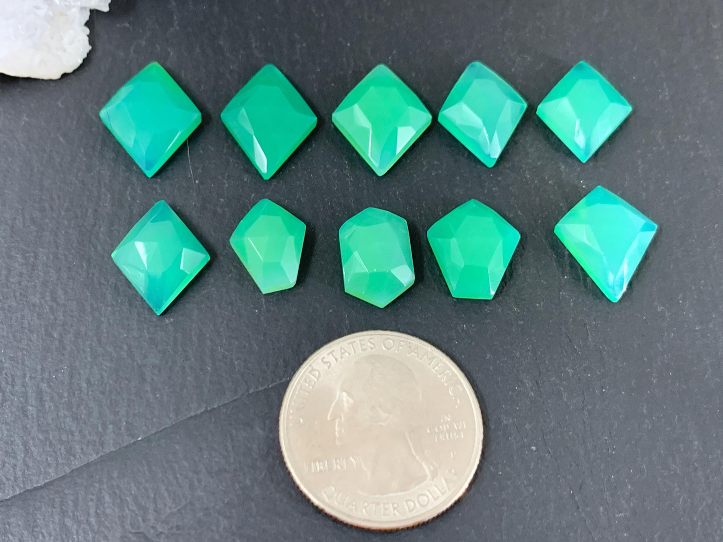 Faceted Chrysoprase 13-16mm long cabochon