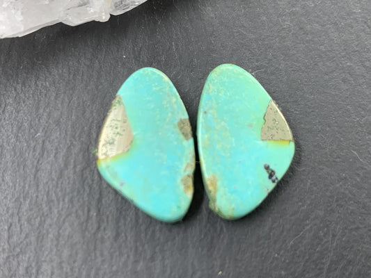 Tibetan Turquoise Pair 11x19mm Cabochon - Hand Cut Cabochon