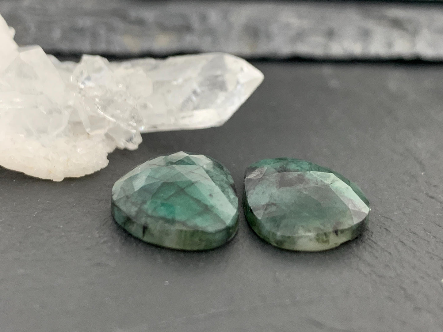 Faceted Emerald Pair 12x21x4mm cabochon