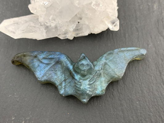 Labradorite skeleton bat 18x48mm flat back carving