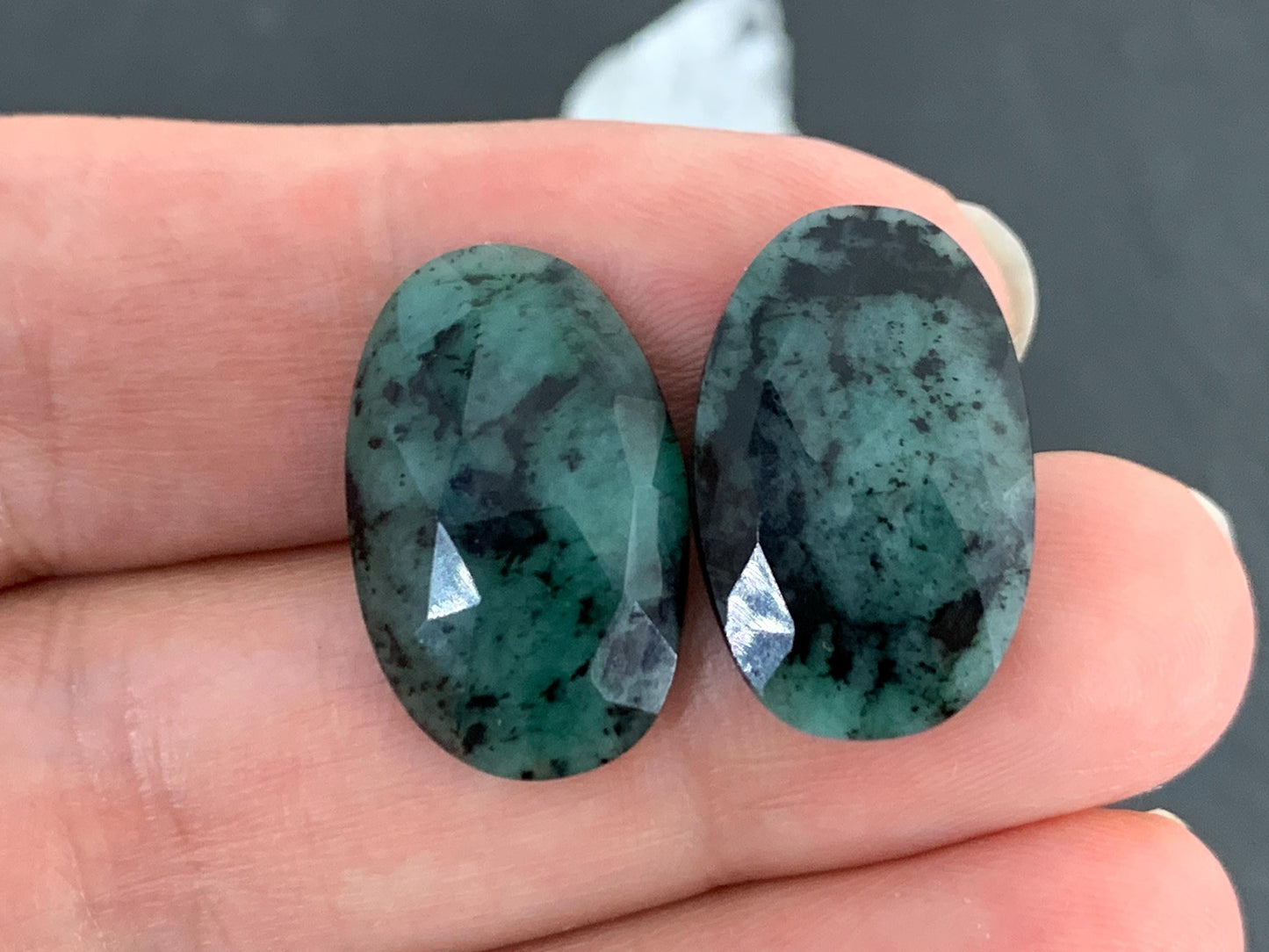 Faceted Emerald Pair 13x20x4.5mm cabochon