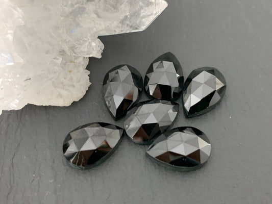 Faceted Black Spinel pear 8x12mm cabochon