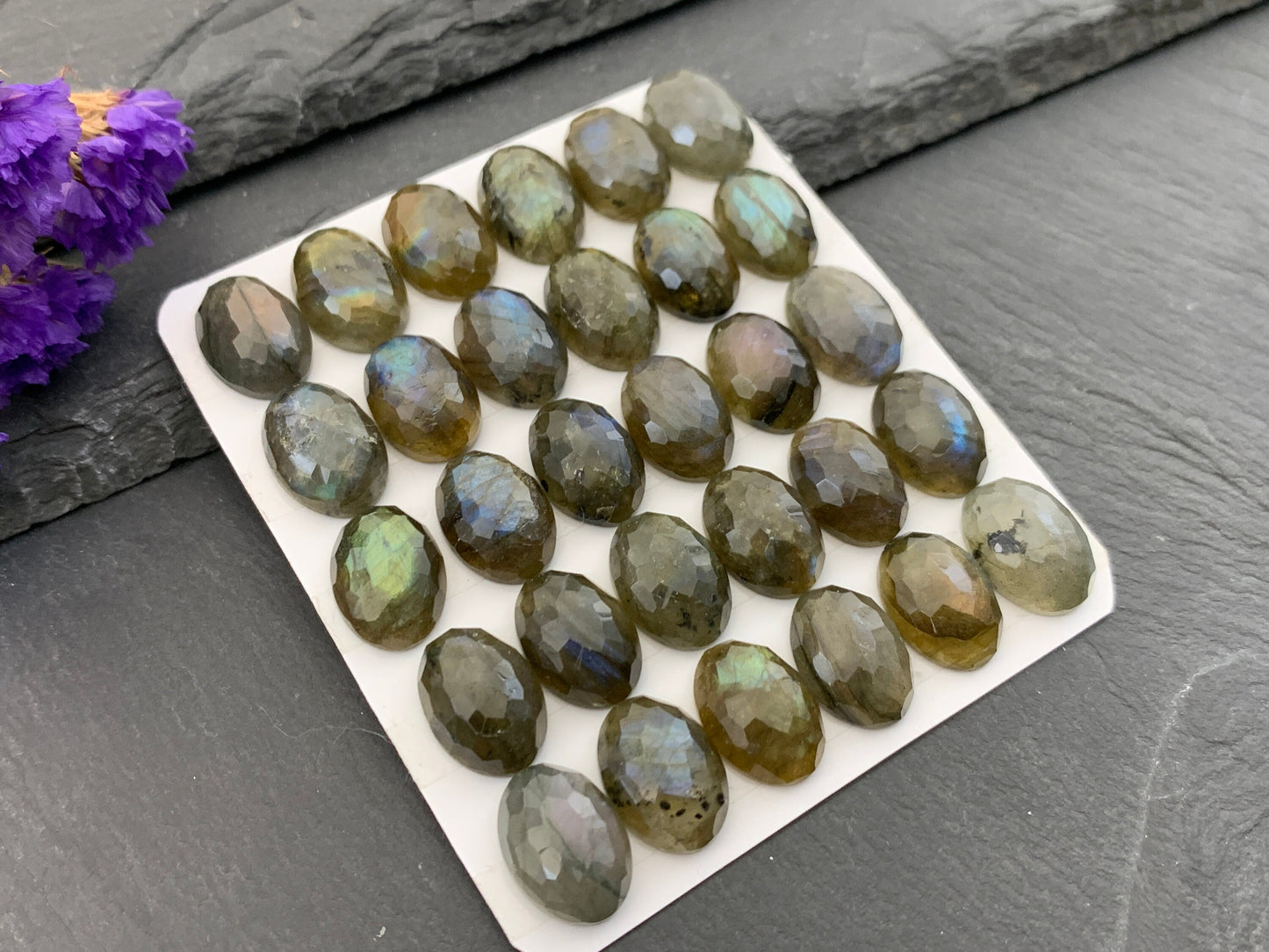 Faceted Labradorite oval 10x14mm cabochon  - Calibrated cabochons
