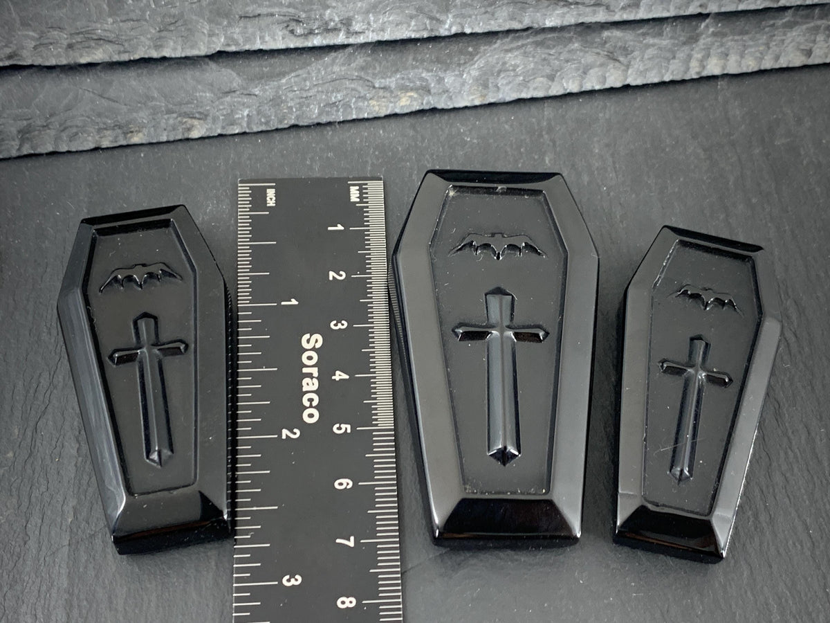Large Black Obsidian Coffin 56-74mm long Carving - Healing Crystal Decor