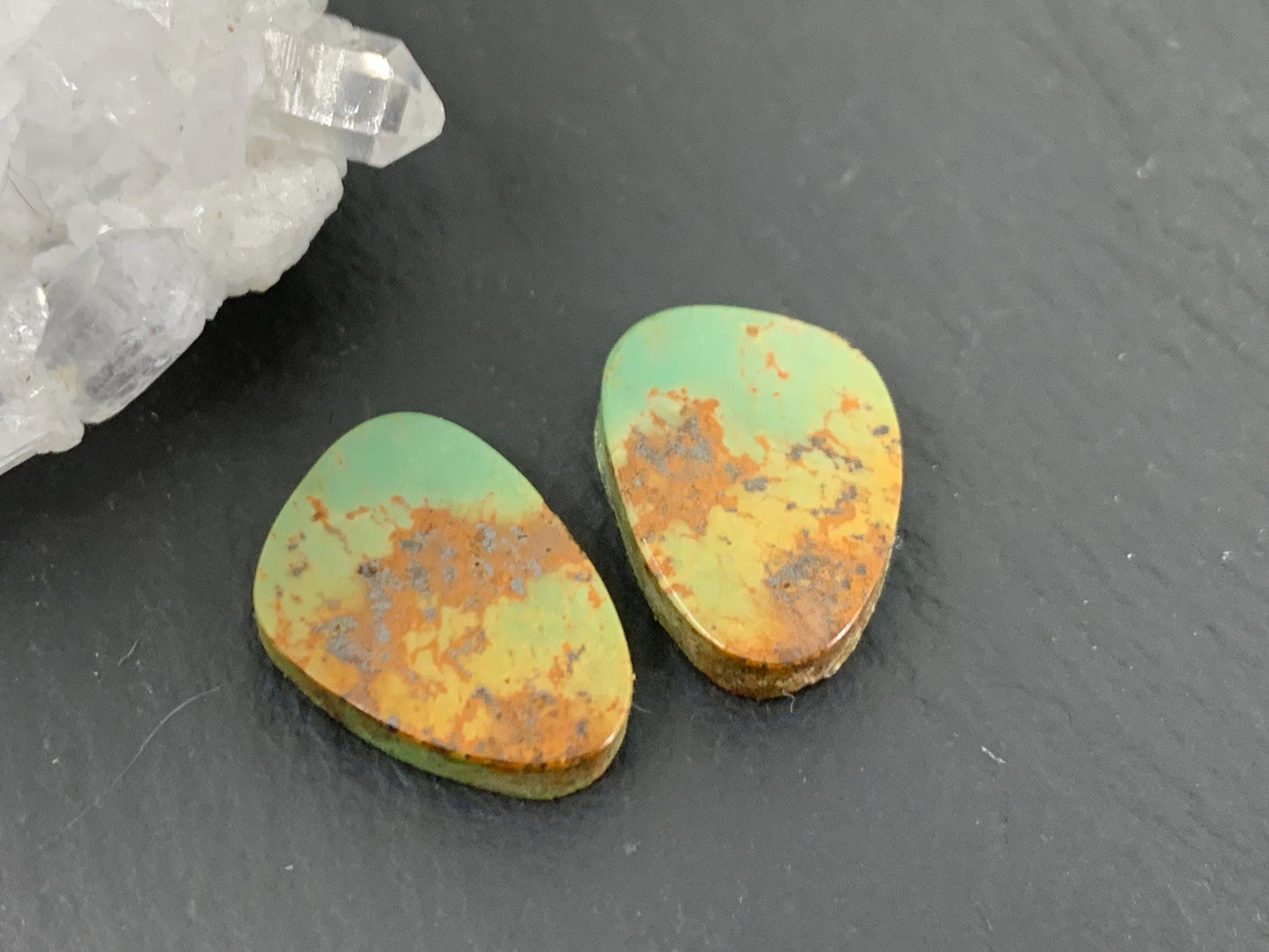 Tibetan Turquoise Pair 11x15mm Cabochon - Hand Cut Cabochon