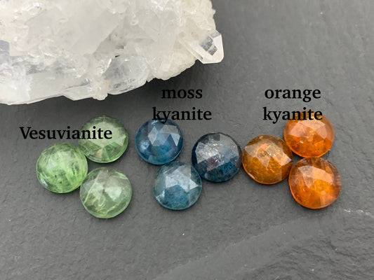 Faceted Kyanite Cabochon: Mint, Moss, Orange, Round (7mm, 8mm)