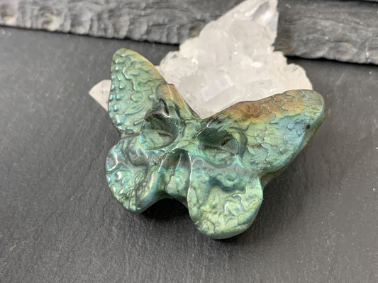 Labradorite Butterfly Carving – Natural 29x41mm Flat Back Stone Gem