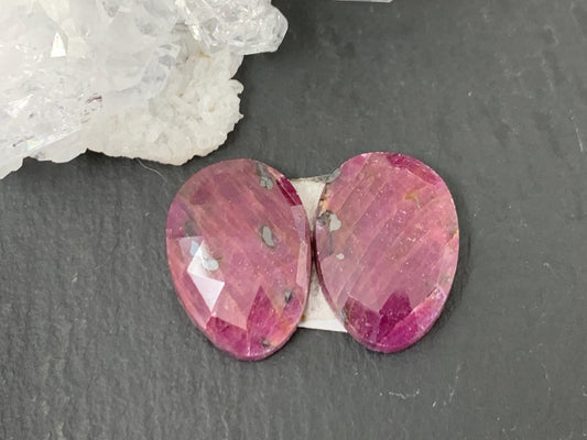 Faceted Ruby pair 11x16x4mm cabochon
