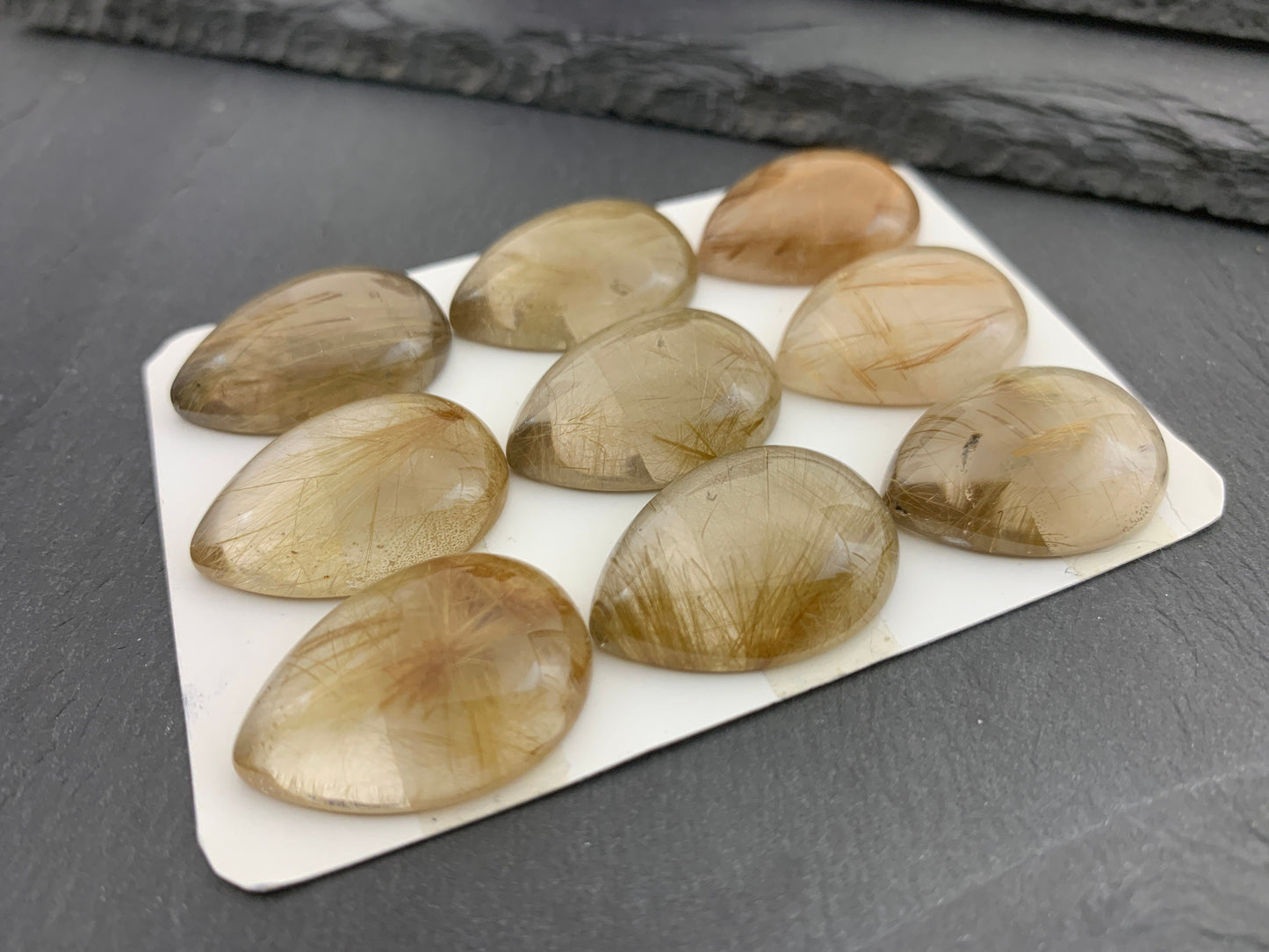 Rutilated Quartz pear 18x25mm cabochon - Calibrated cabochons