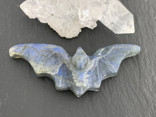Discounted Labradorite skeleton bat 19x48mm cabochon carving