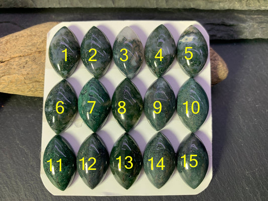 Moss Agate marquise 12x20mm cabochon - Calibrated cabochons