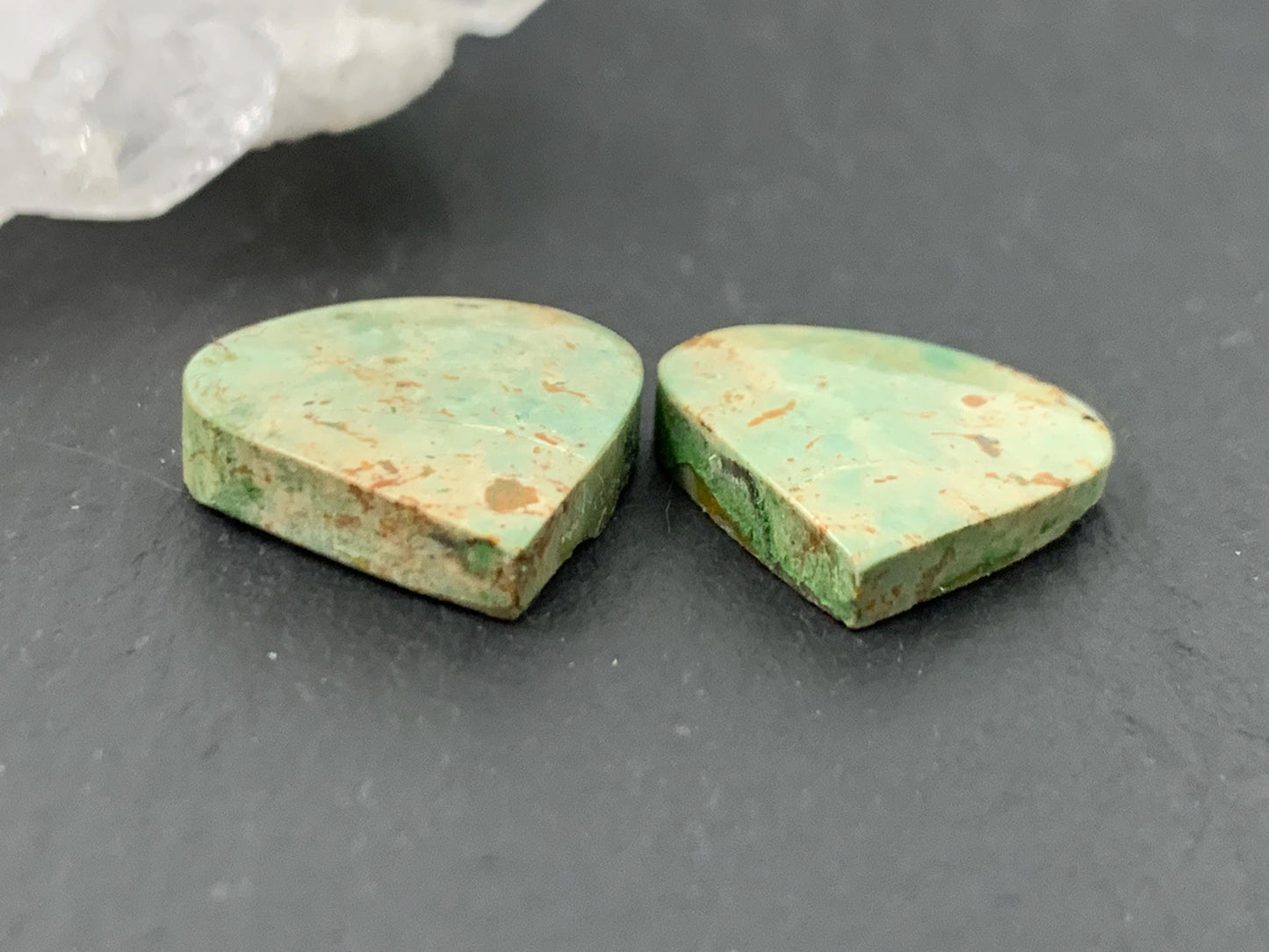 Tibetan Turquoise Pair 13x14mm Cabochon - Hand Cut Cabochon