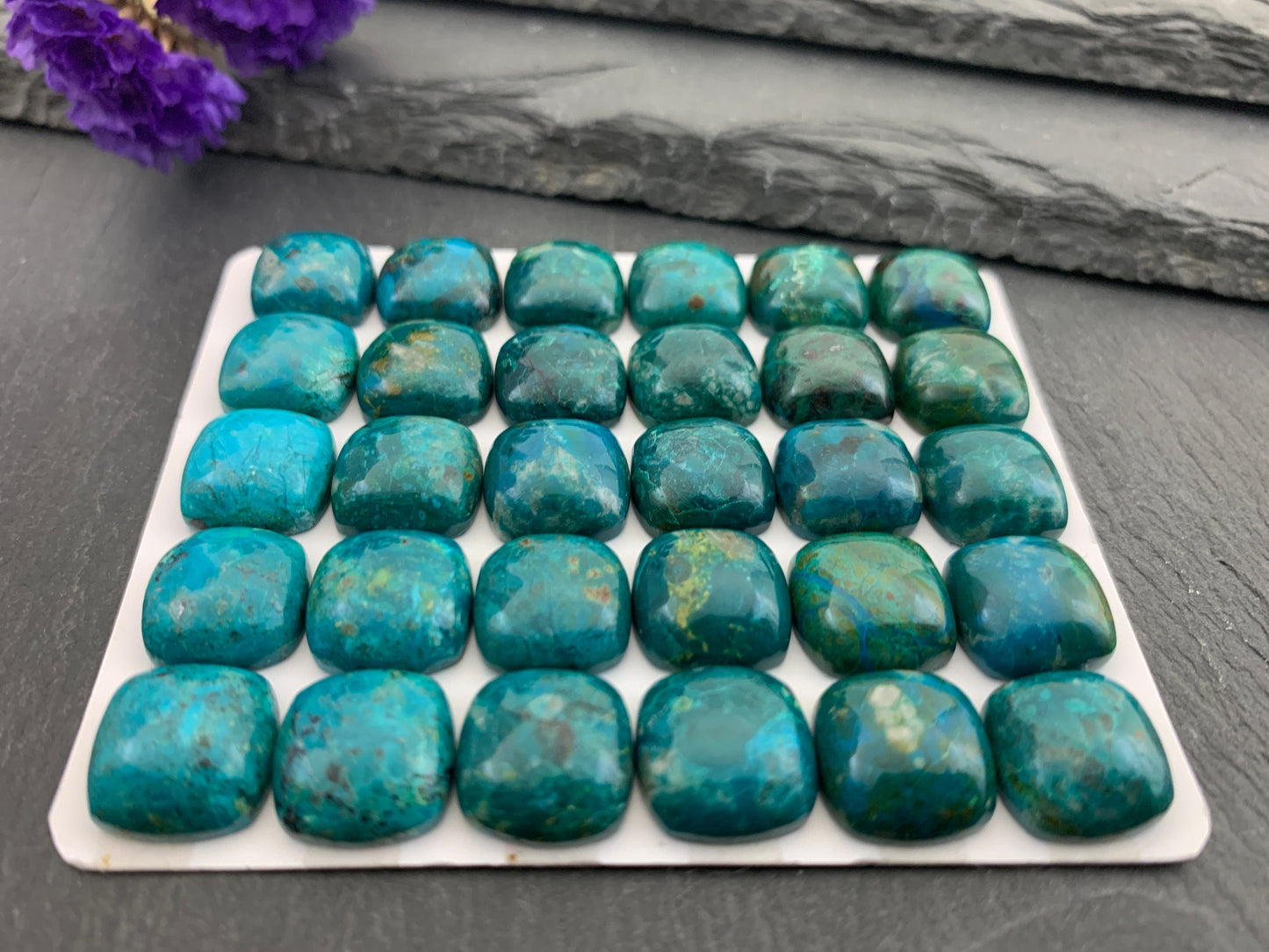 Chrysocolla square 12mm cabochon - Calibrated cabochons