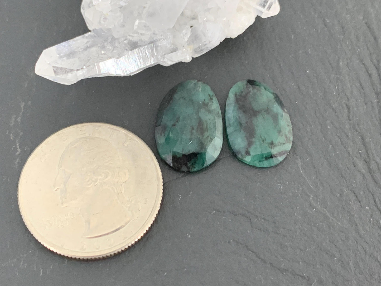 Faceted Emerald Pair 12x17x3mm cabochon