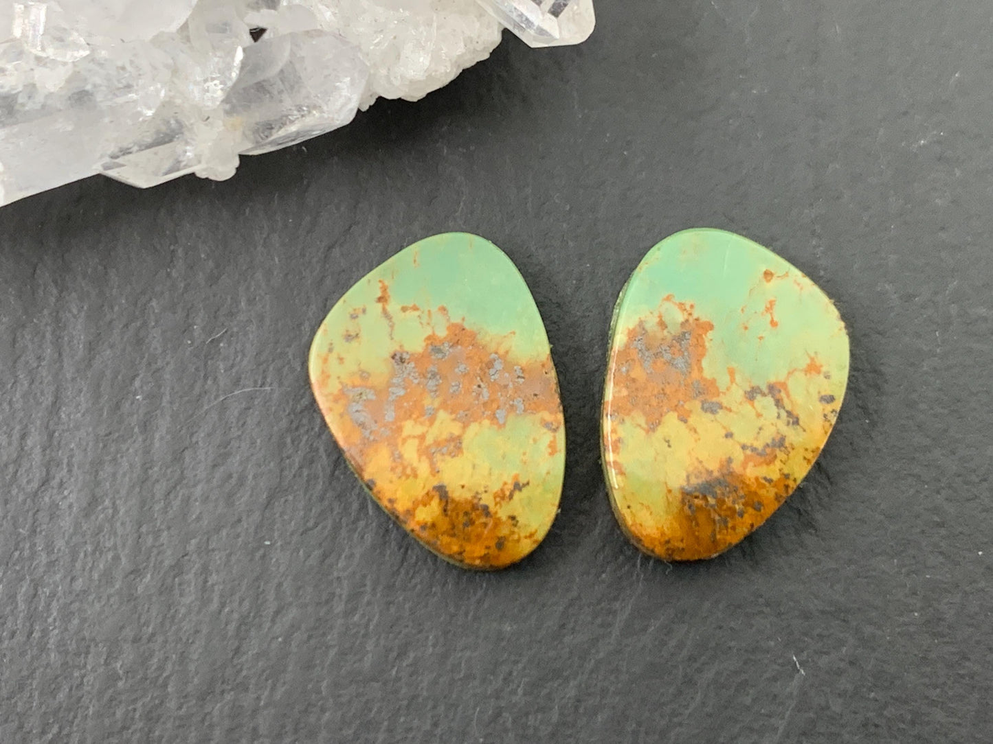 Tibetan Turquoise Pair 11x15mm Cabochon - Hand Cut Cabochon
