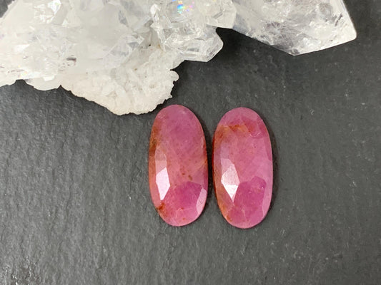 Faceted Ruby pair 7x14x2.5mm cabochon