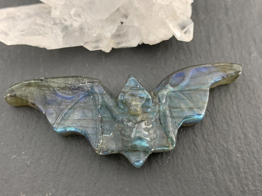 Discounted Labradorite skeleton bat 19x48mm flat back carving