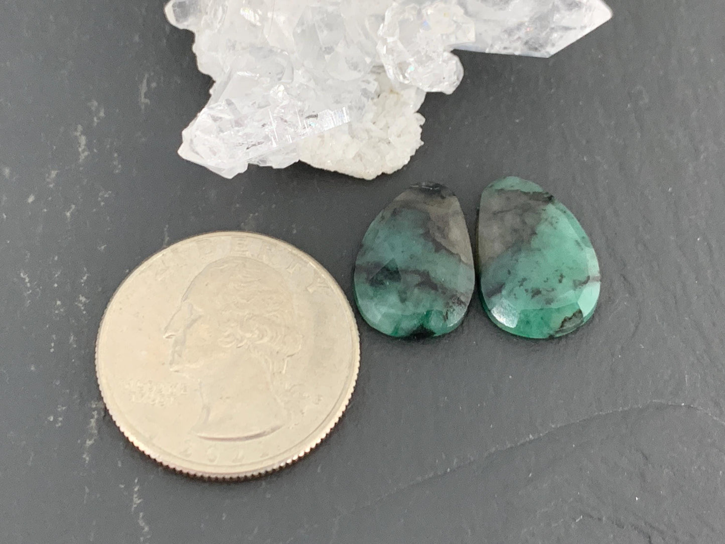 Faceted Emerald Pair 11x17x3.5mm cabochon