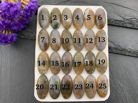 Moss Agate oval 10x20mm cabochon - Calibrated cabochons